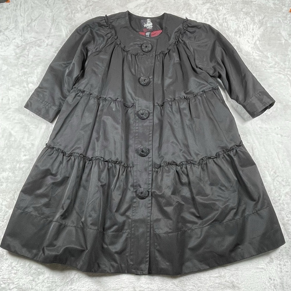 Vintage 1990s Forever 21 Goth Steampunk Tiered Black Coat Long Sleeve Sz Medium